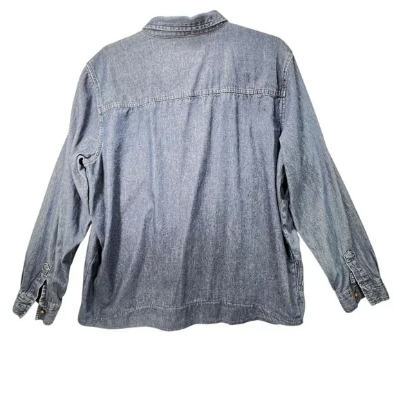 Vtg Bobbie Brooks Embroidered Denim Floral Shirt XL Floral Pintuck Blue Collar - Picture 3 of 16